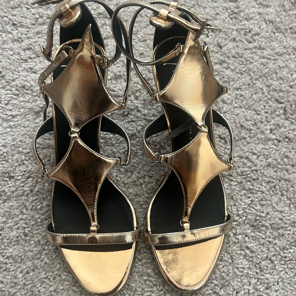 Gold women heel designer sandals